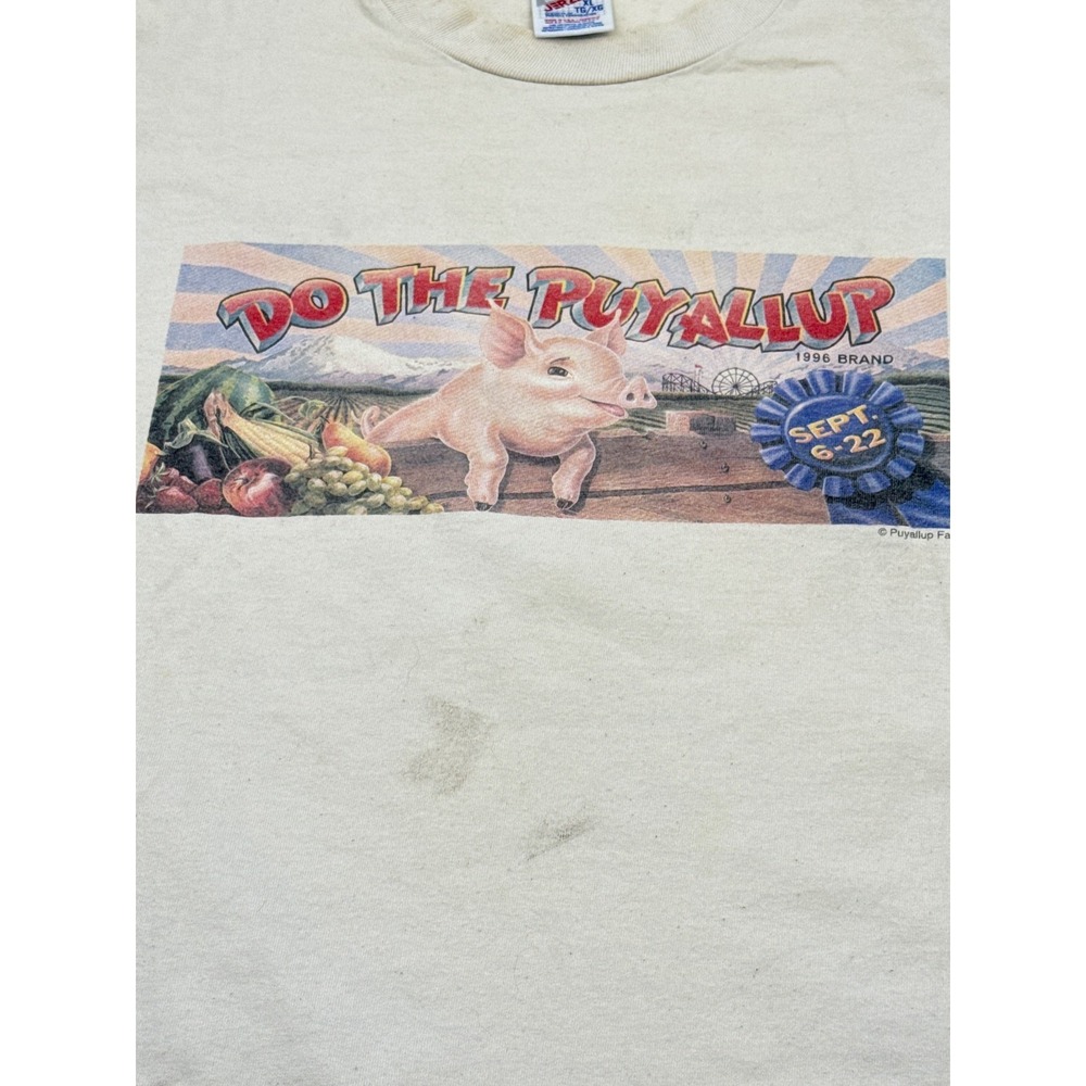 Vintage 1996 Do The Puyallup Fair Pig Graphic T-Shirt Jerzees XL Cream USA Made